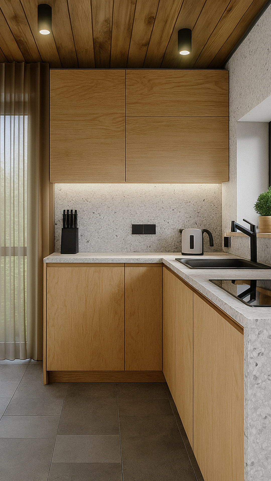 Vizualizace kuchyně investičního apartmánu Four Elements Riverside Residence & Spa s kuchyňskou linkou